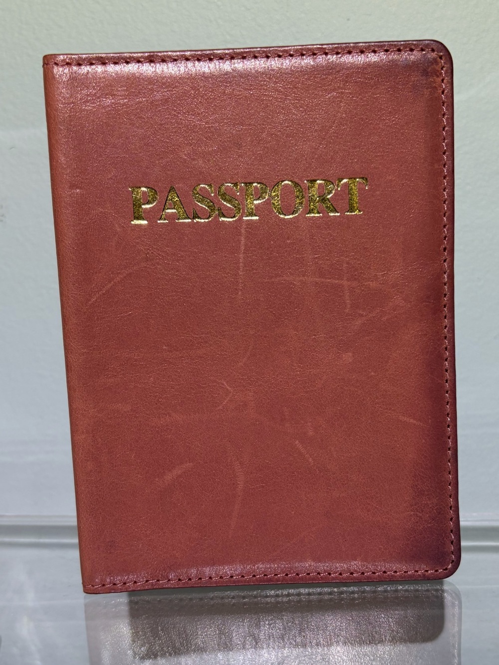 Mauve Pink Genuine Leather Passport Holder with Gold Embossing